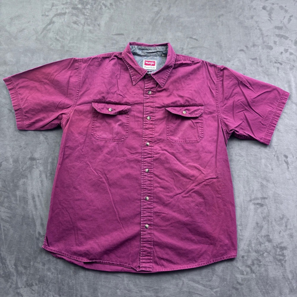 Wrangler Mens Burgundy Short Sleeve Button Down Cotton Work Shirt Large